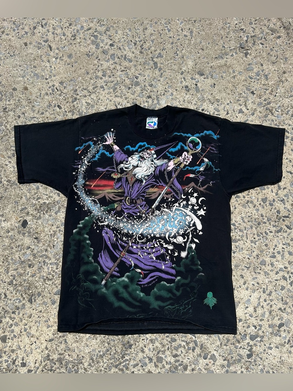 VTG 1994 Liquid Blue Wizard AOP All Over Print Shirt Sz L Made In Usa